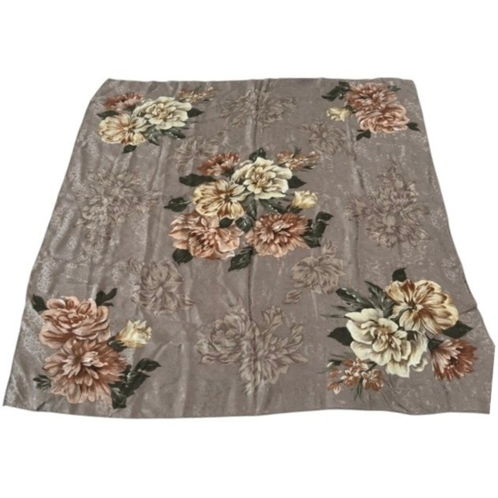 Liz‎ Claiborne Vintage 1995 Silk Jacquard Scarf Taupe Brown Floral Damask 34x34